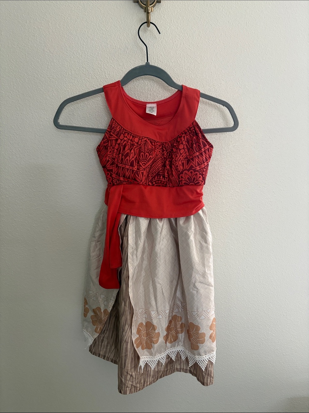 Moana Red and Cream Girls' Costume Dress with Floral Skirt